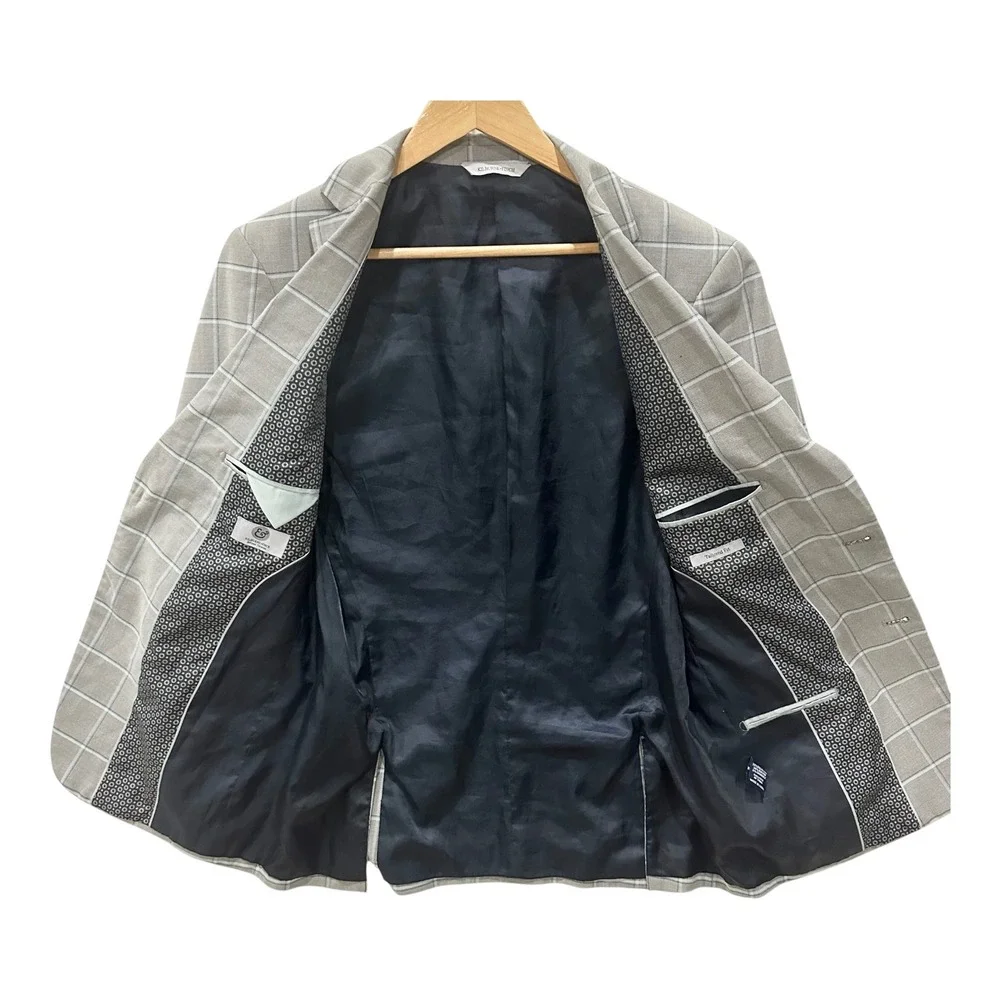 Kilburne + Finch Gray Windowpane Sport Coat Blazer 38R Tailored Fit